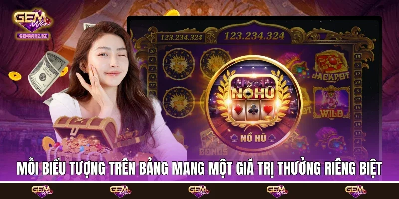 Mỗi biểu tượng trên bảng mang một giá trị thưởng riêng biệt